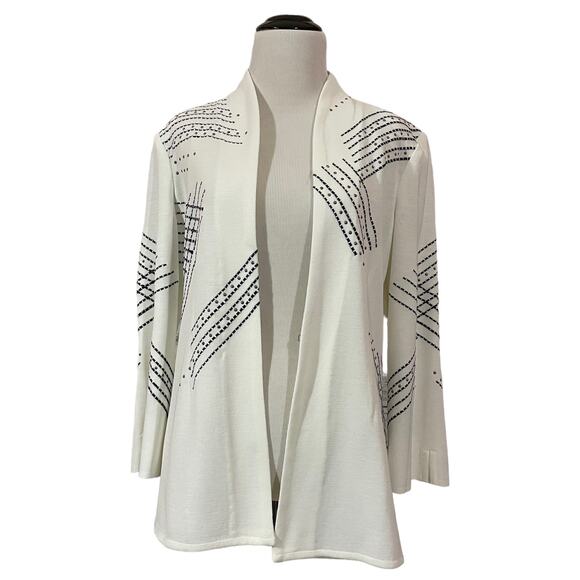 Ming Wang Embroidered Knit Cardigan Jacket - White - Small - Picture 7 of 16
